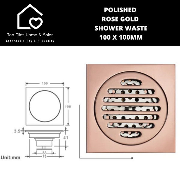 Polished Rose Gold Shower Waste - 100 x 100mm