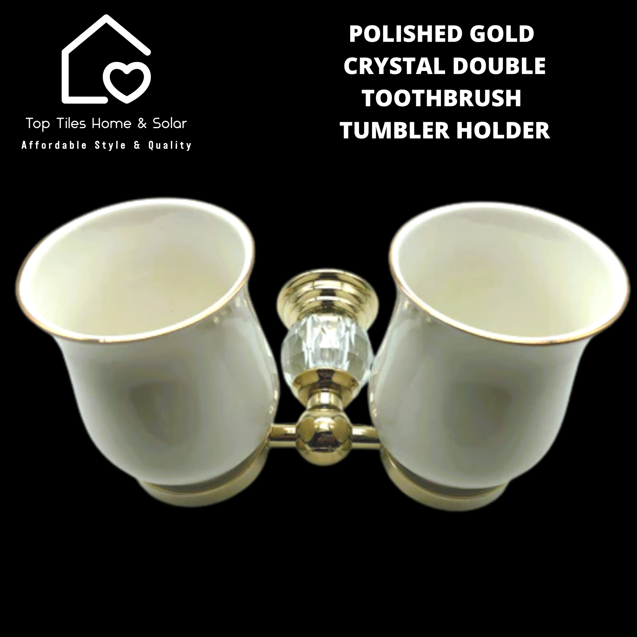 Polished Gold Crystal Double Toothbrush Tumbler Holder