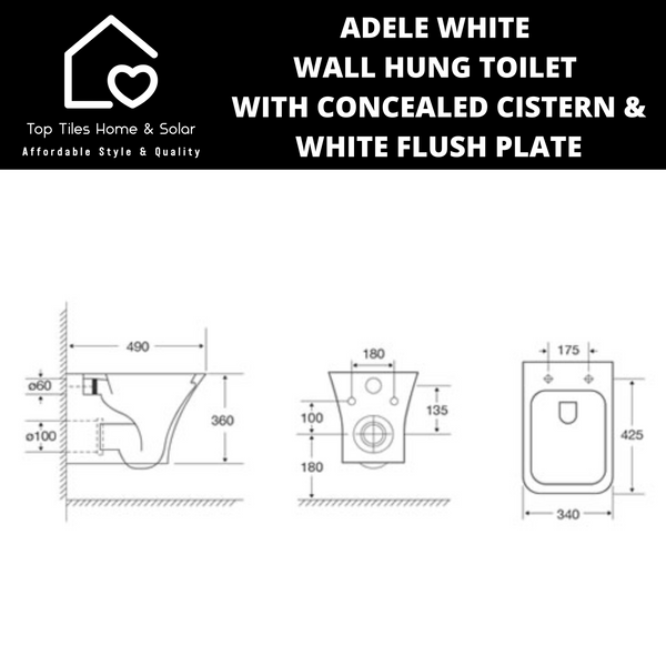 Adele White Wall Hung Toilet with Concealed Cistern & White Flush Plate