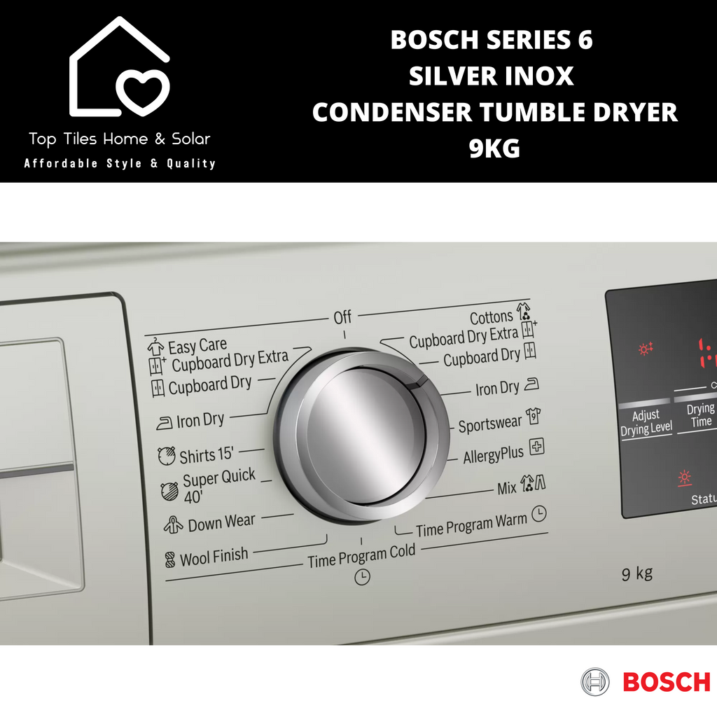 Bosch Series 6 Silver Inox Condenser Tumble Dryer 9kg Top