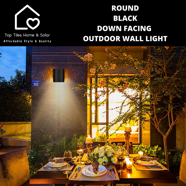 Round Black Down Facing Outdoor Wall Light