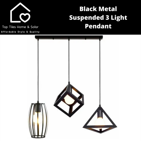 Black Metal Suspended 3 Light Pendant