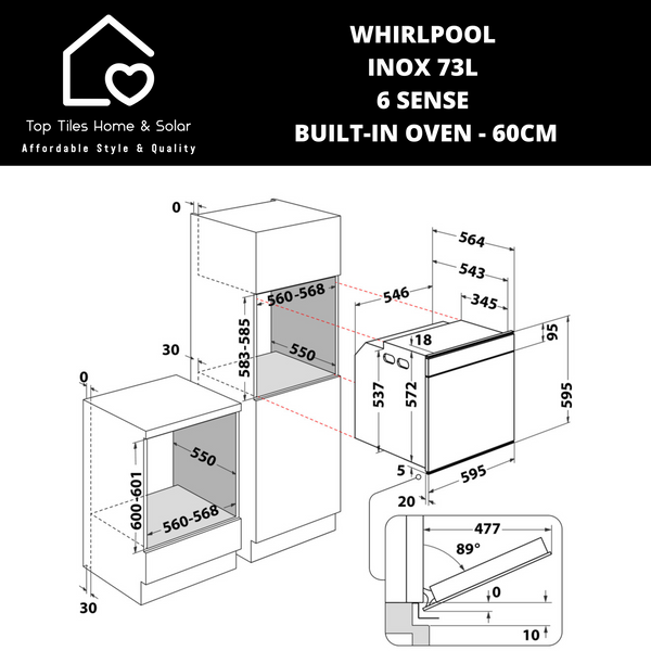 Whirlpool Inox 73L 6 Sense Built-In Oven - 60cm