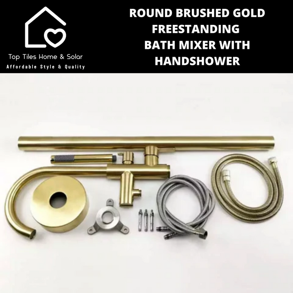 Round Brushed Gold Freestanding Bath Mixer With Handshower