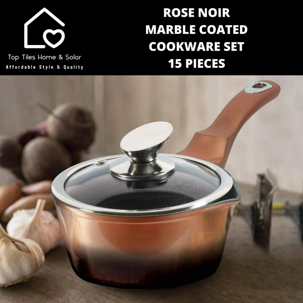 Rose Noir Marble Coated Cookware Set - 15 Pieces