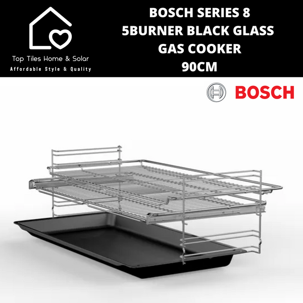 Bosch Series 8 - 5Burner Black Glass Gas Cooker - 90cm