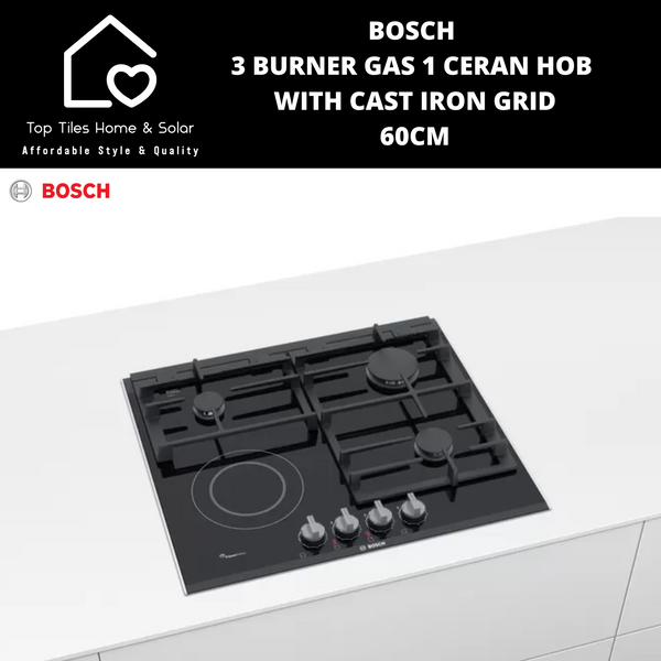 Bosch Series 8 - 3 Burner Gas 1 Ceran Hob with Cast Iron Grid - 60CM