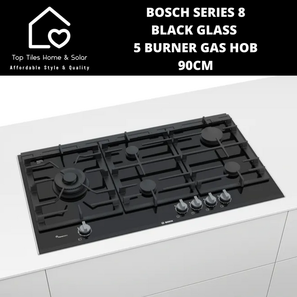 Bosch Series 8 - Black Glass 5 Burner Gas Hob - 90cm