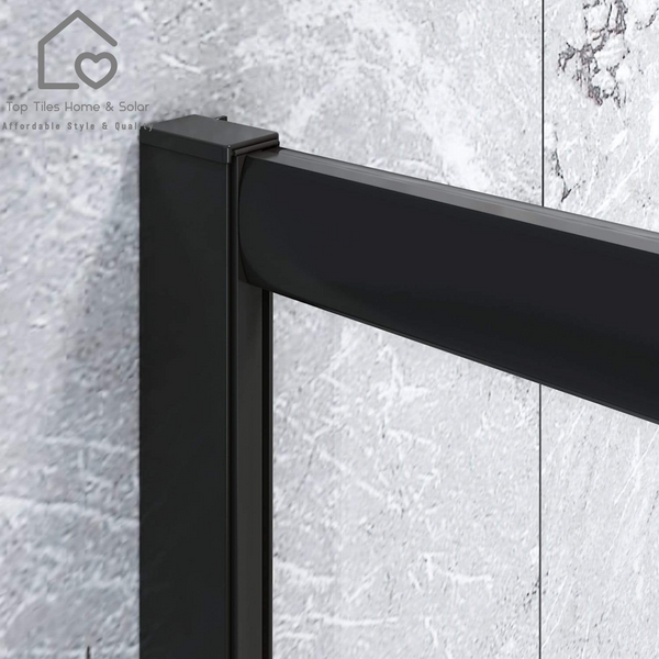 Black Framed Pivot Shower With Return Panel - 900 x 900 x 1850mm