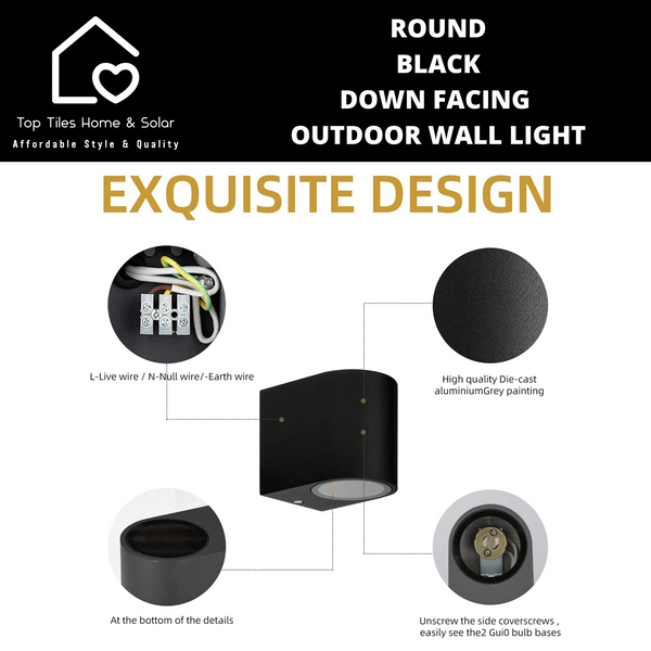 Round Black Down Facing Outdoor Wall Light