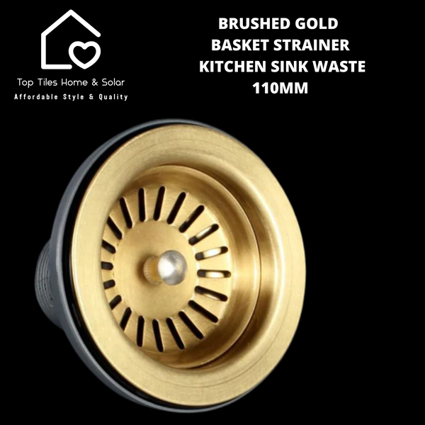 Brushed Gold Basket Strainer Kitchen Sink Waste - 110mm