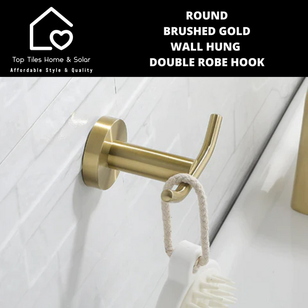 Round Brushed Gold Wall Hung Double Robe Hook