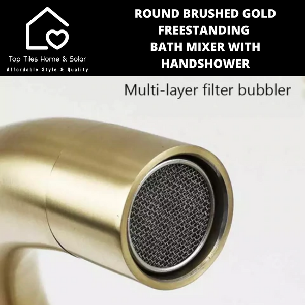 Round Brushed Gold Freestanding Bath Mixer With Handshower