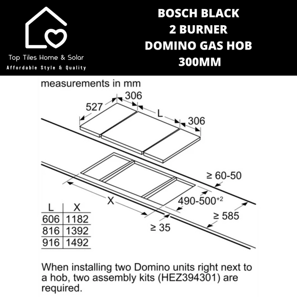 Bosch Series 6 - Black 2 Burner Domino Gas Hob - 300mm