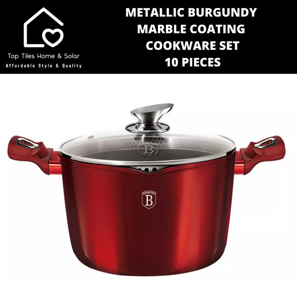 Metallic Burgundy Marble Coating Cookware Set - 10 Pieces