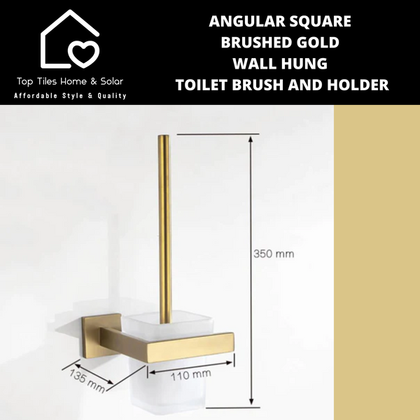 Angular Square Brushed Gold Wall Hung Toilet Brush and Holder