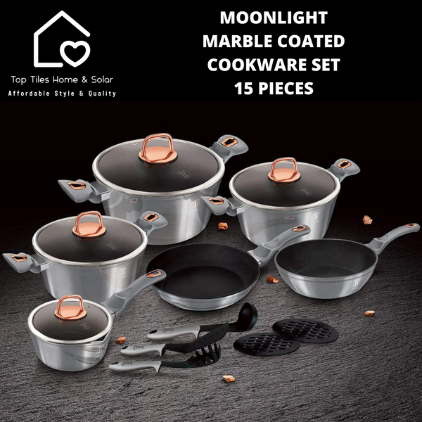 Moonlight Marble Coated Cookware Set - 15 Pieces