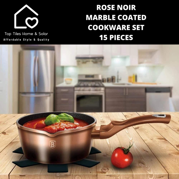 Rose Noir Marble Coated Cookware Set - 15 Pieces