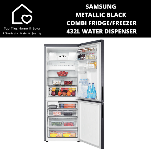 Samsung Metallic Black Combi Fridge Freezer - 432L Water Dispenser