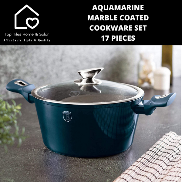 Aquamarine Marble Coated Cookware Set - 17 Pieces