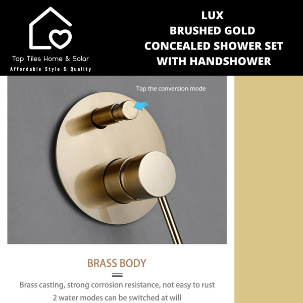 Lux Brushed Gold Concealed Shower Set - With Handshower