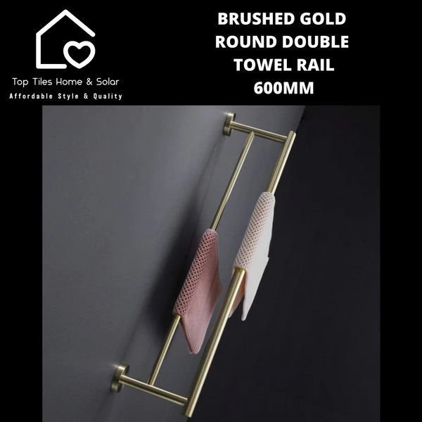 Brushed Gold Round Double Towel Rail - 600mm