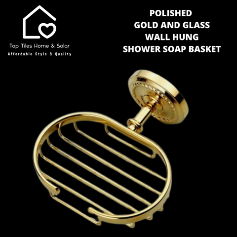 Polished Gold And Glass Wall Hung Shower Soap Basket