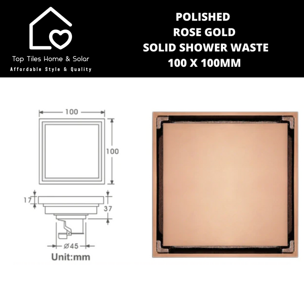 Polished Rose Gold Solid Shower Waste - 100 x 100mm