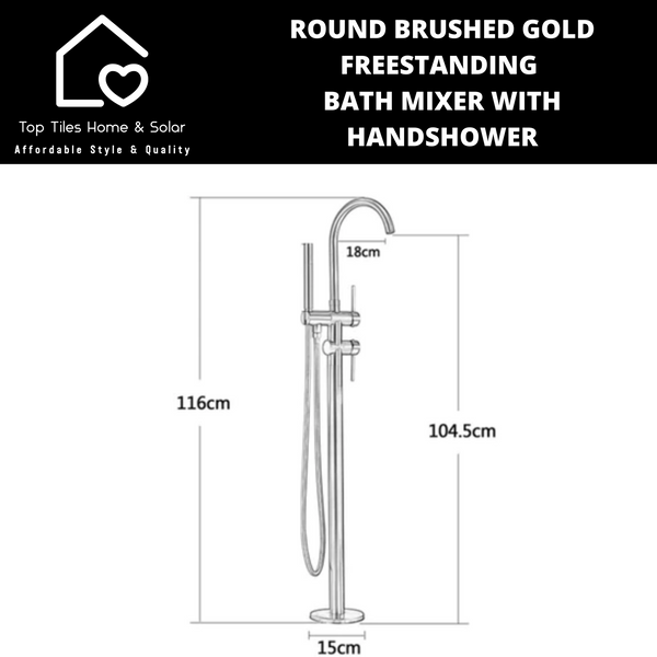 Round Brushed Gold Freestanding Bath Mixer With Handshower