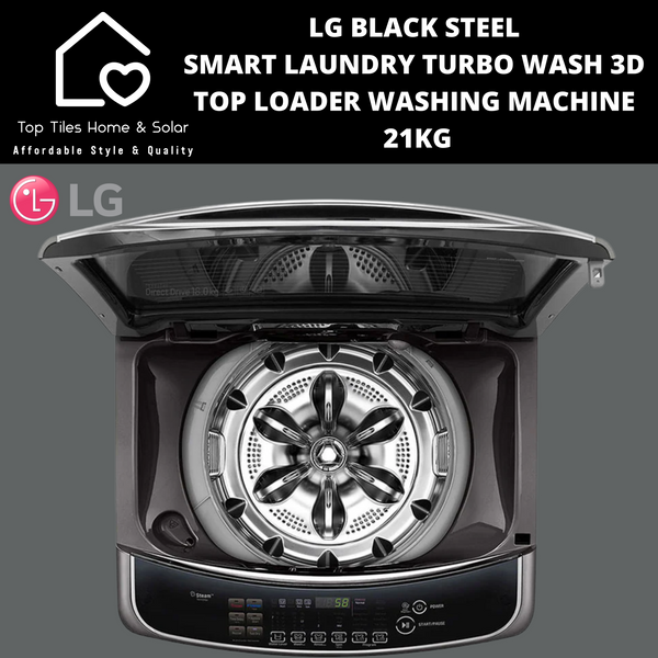 LG Black Steel Smart Laundry Turbo Wash 3D Top Loader Washing Machine - 21kg