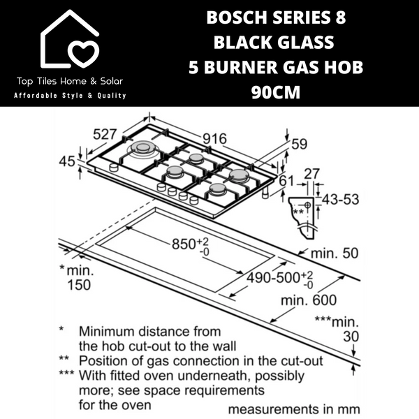 Bosch Series 8 - Black Glass 5 Burner Gas Hob - 90cm