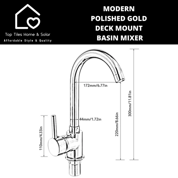 Modern Polished Gold Deck Mount Basin Mixer