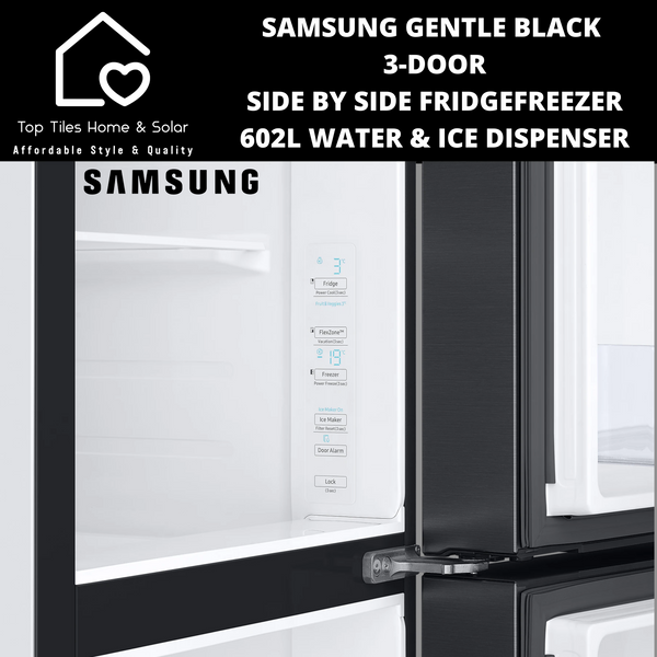 Samsung Gentle Black 3-Door Side by Side Fridge/Freezer- 602L Water/Ice Dispenser