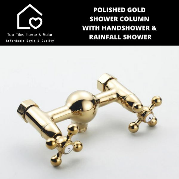 Polished Gold Shower Column With Handshower & Rainfall Shower