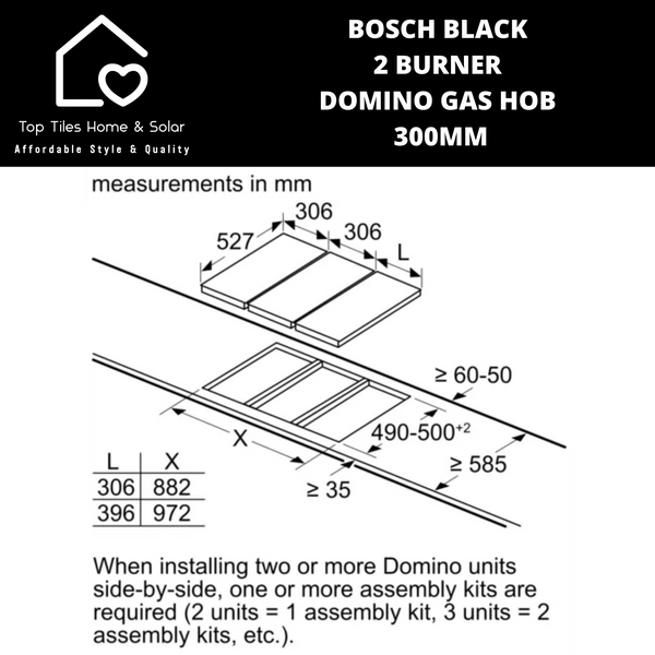 Bosch Series 6 - Black 2 Burner Domino Gas Hob - 300mm