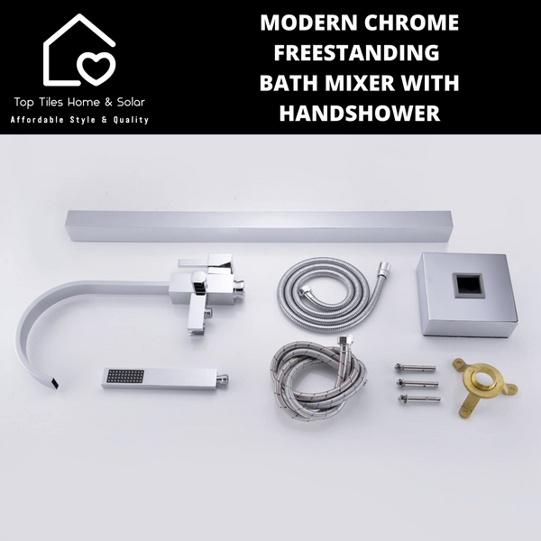 Modern Chrome Freestanding Bath Mixer With Handshower