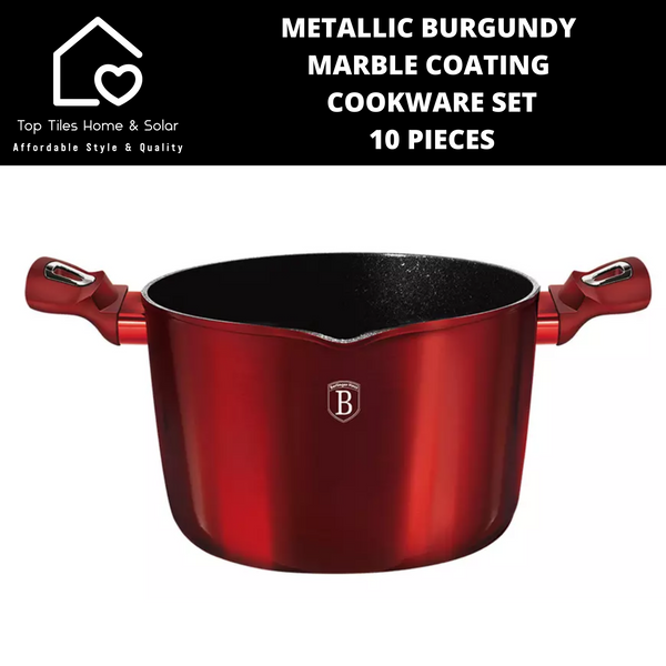 Metallic Burgundy Marble Coating Cookware Set - 10 Pieces