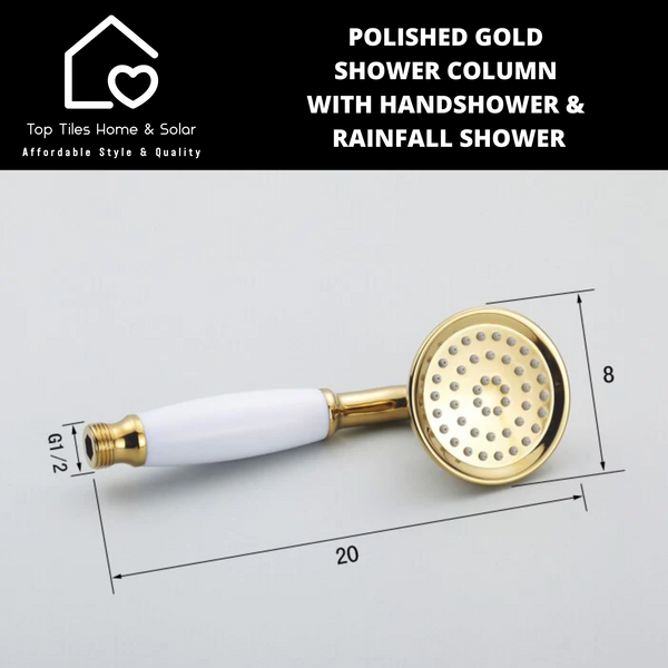 Polished Gold Shower Column With Handshower & Rainfall Shower