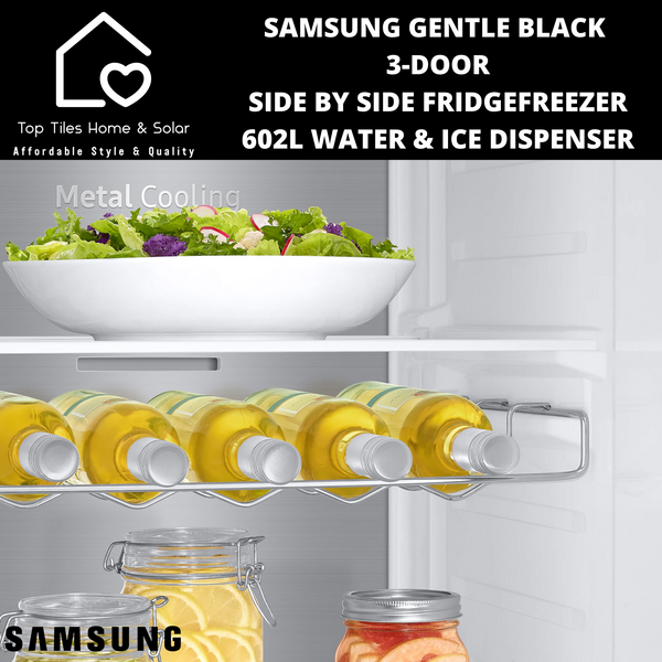 Samsung Gentle Black 3-Door Side by Side Fridge/Freezer- 602L Water/Ice Dispenser