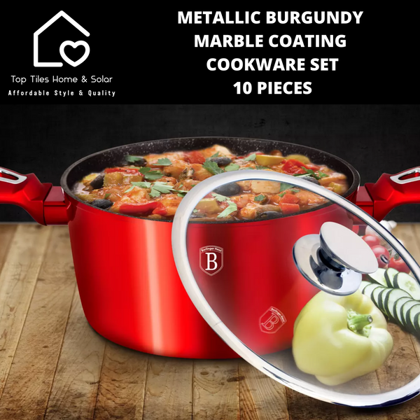 Metallic Burgundy Marble Coating Cookware Set - 10 Pieces