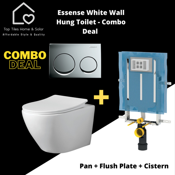 Essense Bali White Wall Hung Toilet With Geberit Cistern & Flush Plate