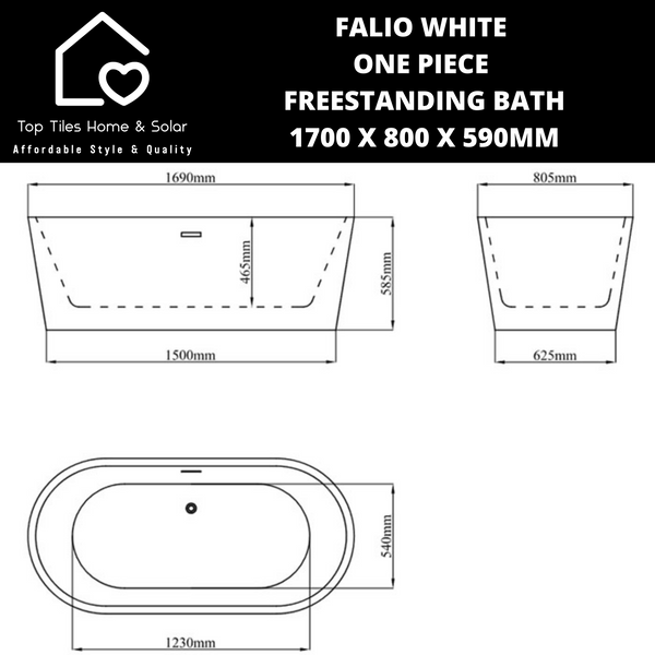 Falio White One Piece Freestanding Bath - 1700 x 800 x 590mm