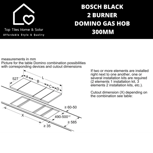 Bosch Series 6 - Black 2 Burner Domino Gas Hob - 300mm