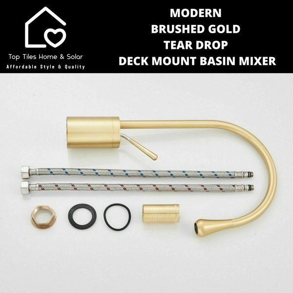 Modern Brushed Gold Tear Drop Deck Mount Basin Mixer