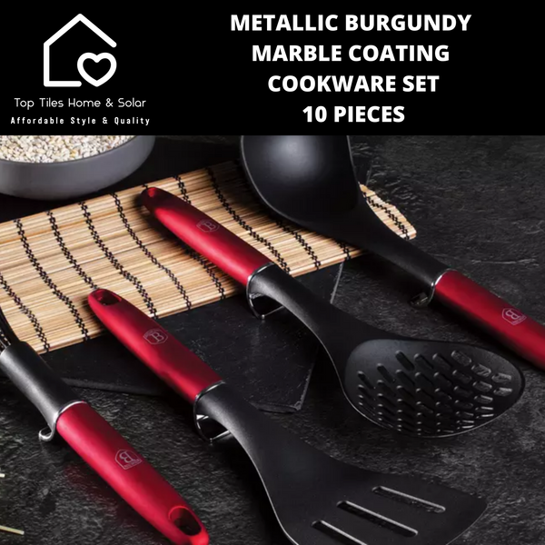 Metallic Burgundy Marble Coating Cookware Set - 10 Pieces