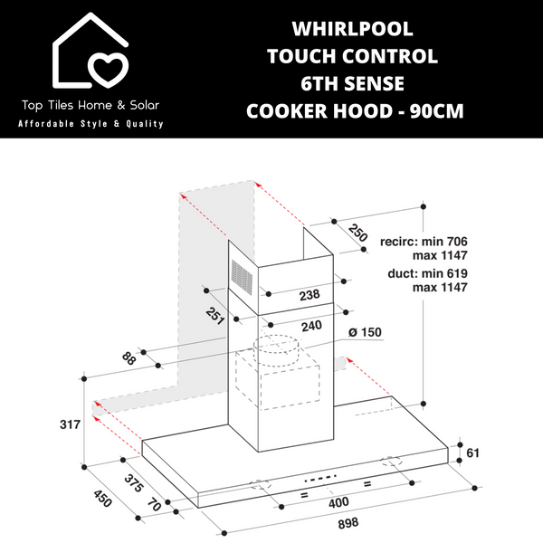 Whirlpool Touch Control 6th Sense Cooker Hood - 90cm