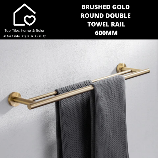 Brushed Gold Round Double Towel Rail - 600mm