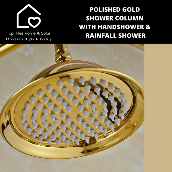 Polished Gold Shower Column With Handshower & Rainfall Shower