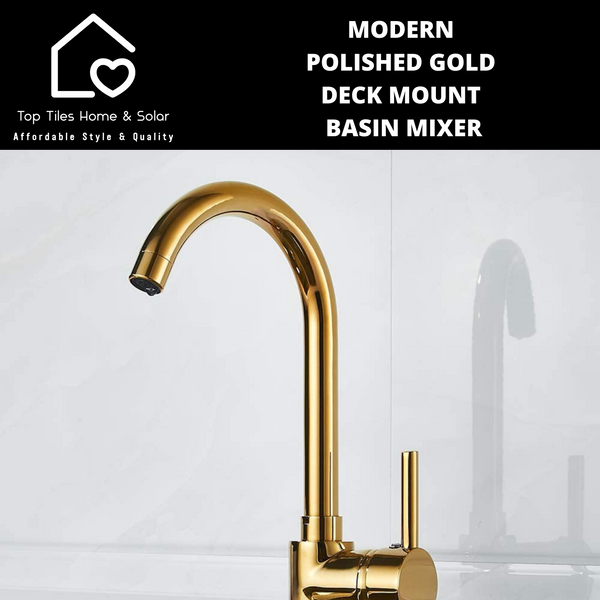 Modern Polished Gold Deck Mount Basin Mixer