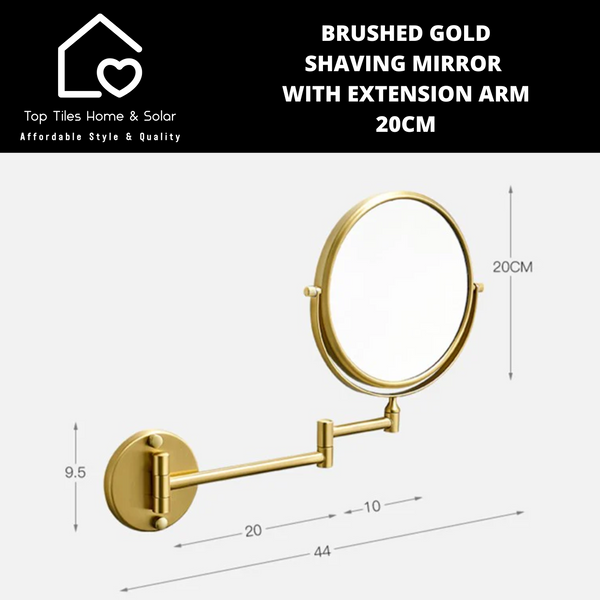 Brushed Gold Shaving Mirror with Extension Arm - 20cm